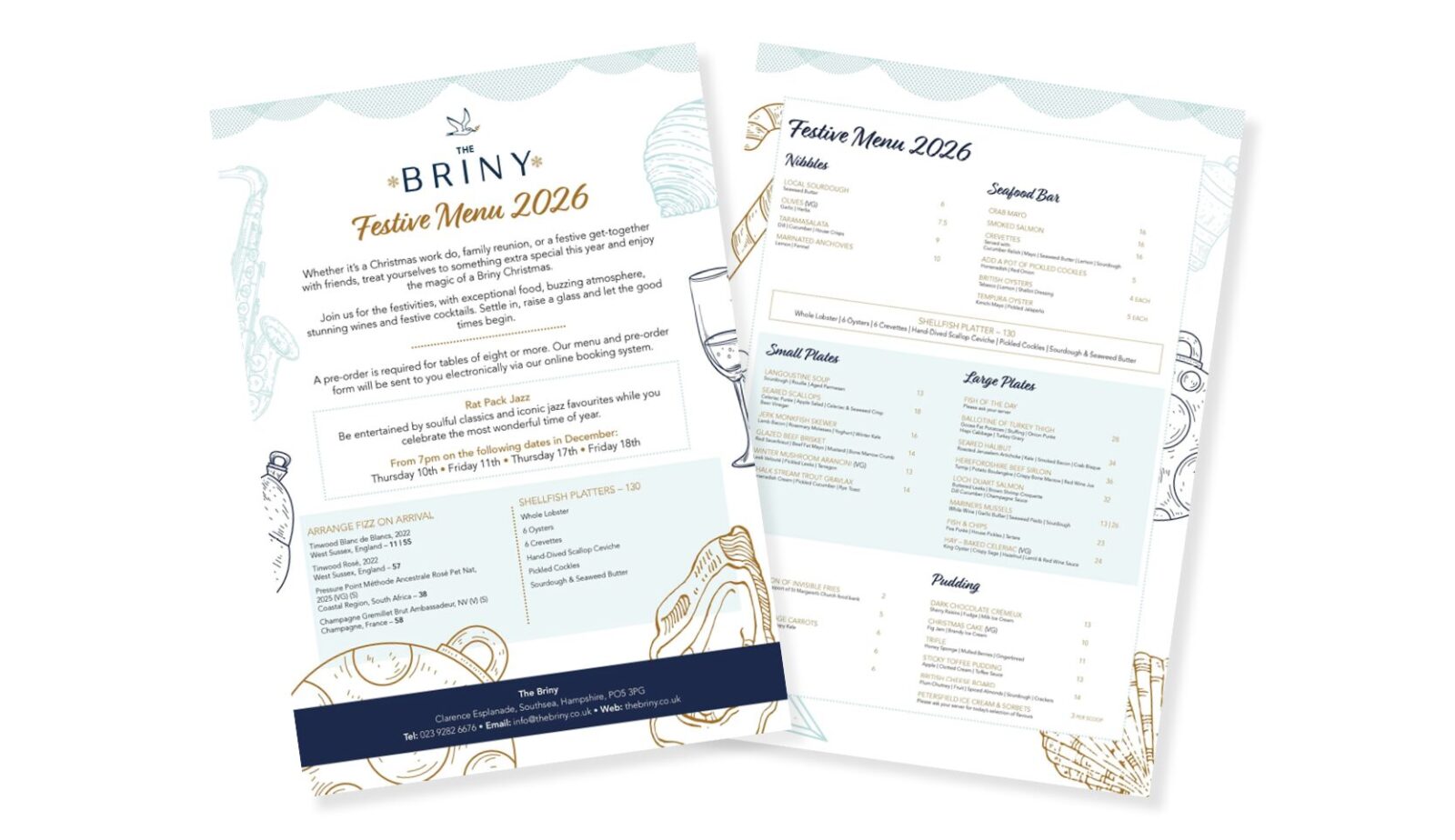The Briny Christmas web page Festive menu